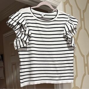 Crown & ivy Striped Ruffle Sleeve Top